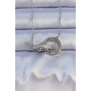 316L Çelik Gümüş Renk Zirkon Taşlı Kolye