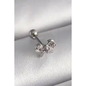 316L Çelik Gümüş Renk Zirkon Taşlı Kurdele Tragus Piercing