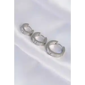 316L Çelik Gümüş Renk Zirkon Taşlı Model 3lü Halka Küpe