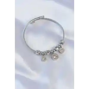 316L Çelik Gümüş Renk Zirkon Taşlı Model Charm Bileklik