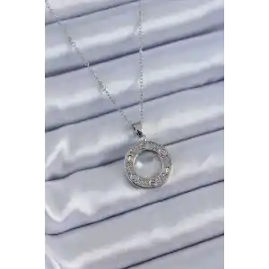 316L Çelik Gümüş Renk Zirkon Taşlı Model Kadın Kolye