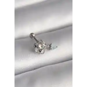 316L Çelik Gümüş Renk Zirkon Taşlı Sallantı Kalp Detay Tragus Piercing