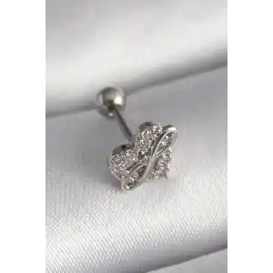 316L Çelik Gümüş Renk Zirkon Taşlı Sonsuzluk Detay Tragus Piercing