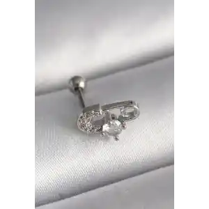 316L Çelik Gümüş Renk Zirkon Taşlı Toplu İğne Tragus Piercing