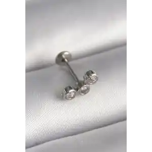 316L Çelik Gümüş Renk Zirkon Taşlı Tragus Piercing