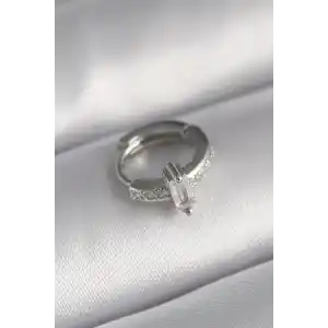 316L Çelik Gümüş Renk Zirkon Taşlı Tragus Piercing