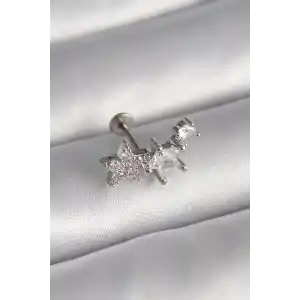316L Çelik Gümüş Renk Zirkon Taşlı Yıldız Model Tragus Piercing