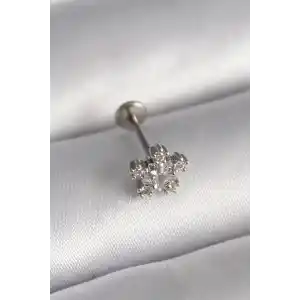 316L Çelik Gümüş Renk Zirkon Taşlı Yıldız Model Tragus Piercing