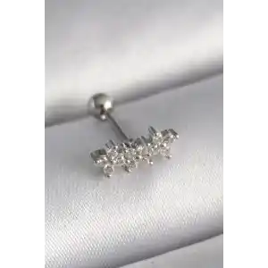 316L Çelik Gümüş Renk Zirkon Taşlı Yonca Tragus Piercing