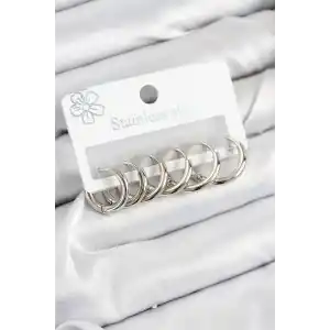 316L Çelik Halka Model Gümüş Renk 3lü Set Kadın Küpe