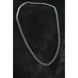 316L Çelik Klasik Oval Zincir Model Gümüş Renk Erkek Kolye