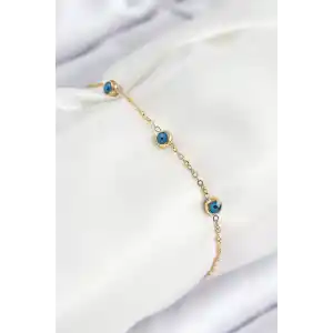 316L Çelik Nazar Boncuğu Model Gold Renk Kadın Bileklik