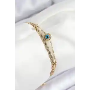 316L Çelik Nazar Boncuk Model Burgu Zincir Gold Renk Kadın Bileklik