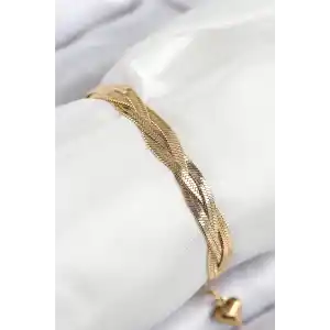 316L Çelik Örgü İtalyan Zincir Model Gold Renk Kadın Bileklik