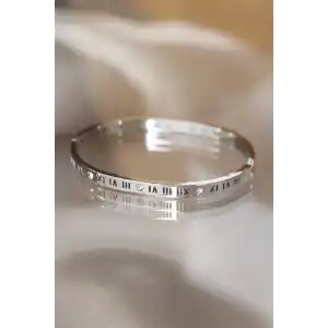 316L Çelik Roma Rakamlı Silver Renk Bilezik Kelepçe