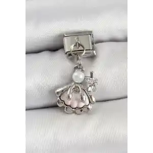 316L Çelik Sallantılı İnci Detaylı İstiridye Model Gümüş Renk Nomination Charm