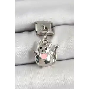 316L Çelik Sallantılı Kalp Detaylı Kedi Model Gümüş Renk Nomination Charm