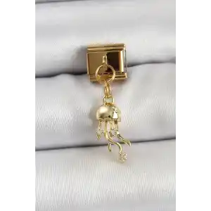 316L Çelik Sallantılı Zirkon Taşlı Deniz Anası Model Gold Renk Nomination Charm