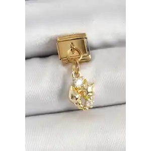 316L Çelik Sallantılı Zirkon Taşlı Deniz Kabuğu Ve Yıldız Model Gold Renk Nomination Charm