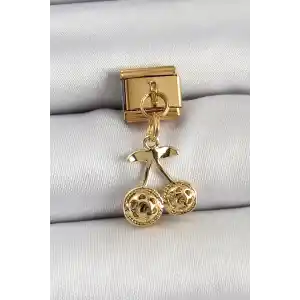 316L Çelik Sallantılı Zirkon Taşlı Fiyonk Model Gold Renk Nomination C316L Çelik Sallantılı Kiraz Model Gold Renk Nomination Charm