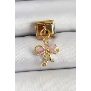 316L Çelik Sallantılı Zirkon Taşlı Fiyonk Model Gold Renk Nomination Charm