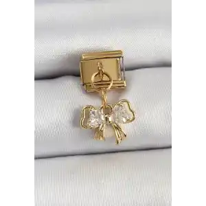 316L Çelik Sallantılı Zirkon Taşlı Fiyonk Model Gold Renk Nomination Charm