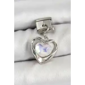 316L Çelik Sallantılı Zirkon Taşlı Kalp Model Gümüş Renk Nomination Charm
