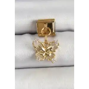 316L Çelik Sallantılı Zirkon Taşlı Kelebek Model Gold Renk Nomination Charm