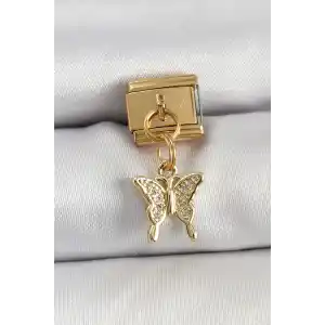 316L Çelik Sallantılı Zirkon Taşlı Kelebek Model Gold Renk Nomination Charm