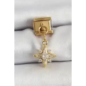 316L Çelik Sallantılı Zirkon Taşlı Kutup Yıldızı Model Gold Renk Nomination Charm