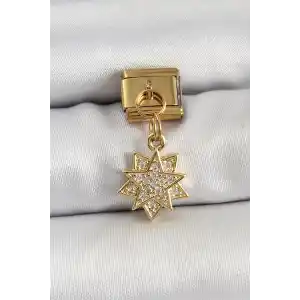 316L Çelik Sallantılı Zirkon Taşlı Yıldız Model Gold Renk Nomination Charm