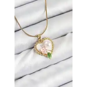 316L Çelik Sanatsal Portre Model Gold Renk Kadın Kolye