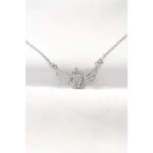 316L Çelik Silver Renk Zirkon Taşlı Kalpli Kanat Kolye
