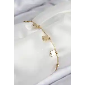 316L Çelik Sıralı Yonca Model Gold Renk Kadın Bileklik