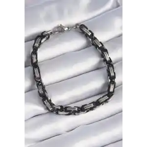316L Çelik Siyah Gümüş Renk Kral Zincir Model Erkek Bileklik