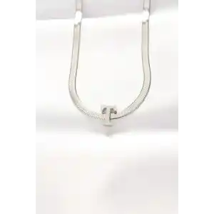 316L Çelik T Harfli Silver Renk İtalyan Zincirli Kolye