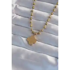 316L Çelik Top Zincirli Gold Renk İşlemeli Yonca Model Kolye