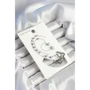 316L Çelik Yıldız Figürlü Ve Zirkon Taşlı Gümüş Renk 7li Çift Kadın Küpe Set