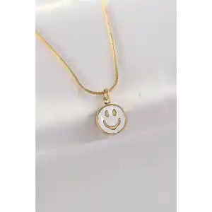 316L Çelik Zincir Altın Renk Mermer Desenli Minimal Smile Kolye