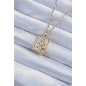 316L Çelik Zincir Altın Renk Zirkon Taşlı Aslan Figürlü Tarot Kolye