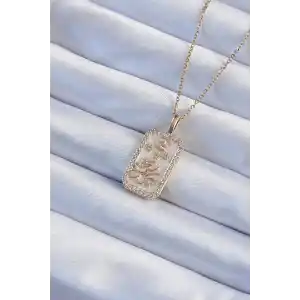 316L Çelik Zincir Altın Renk Zirkon Taşlı Çerçeveli Tarot Kolye