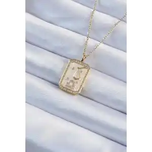316L Çelik Zincir Altın Renk Zirkon Taşlı Çerçeveli Tarot Kolye