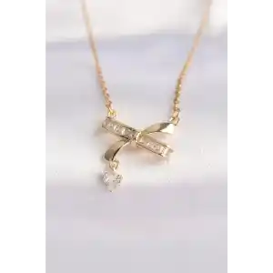 316L Çelik Zincir Altın Renk Zirkon Taşlı Kalp Detay Fiyonk Kolye