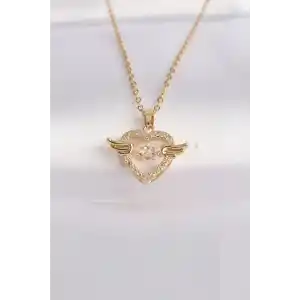 316L Çelik Zincir Altın Renk Zirkon Taşlı Kanatlı Kalp Kolye