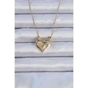 316L Çelik Zincir Altın Renk Zirkon Taşlı Mıknatıslı Kalp Kolye