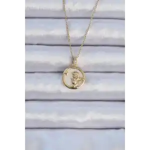 316L Çelik Zincir Altın Renk Zirkon Taşlı Mineli Melek Kolye