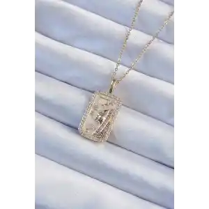 316L Çelik Zincir Altın Renk Zirkon Taşlı Yüz Figürlü Tarot Kolye
