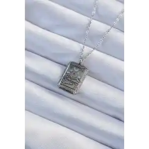 316L Çelik Zincir Eskitme Gümüş Renk Ay Figürlü Tarot Kolye