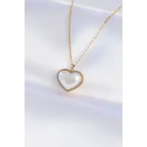 316L Çelik Zincir Gold Renk Beyaz Taşlı Bubble Kalp Kolye