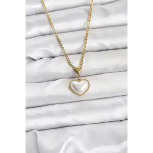 316L Çelik Zincir Gold Renk Bombeli Kalp Model Kadın Kolye